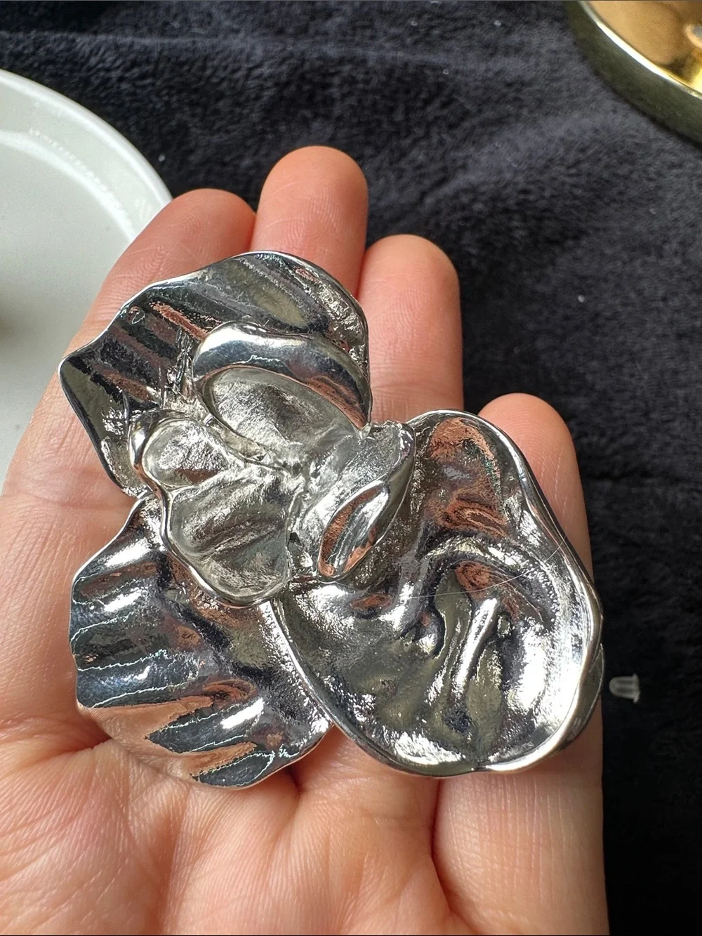Silver Floral Hair Clip - Shiny Flower Accent for Women